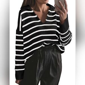 New Black & White Boxy Sweater‎ Soft Warm Loose Fit Knit Sweater Size M